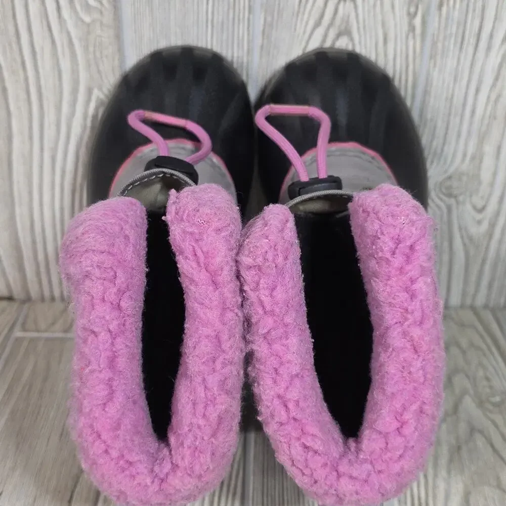 Sorel Yoot Pac Nylon Chrome Grey and Orchid Waterproof Winter Boots Kids Size 13